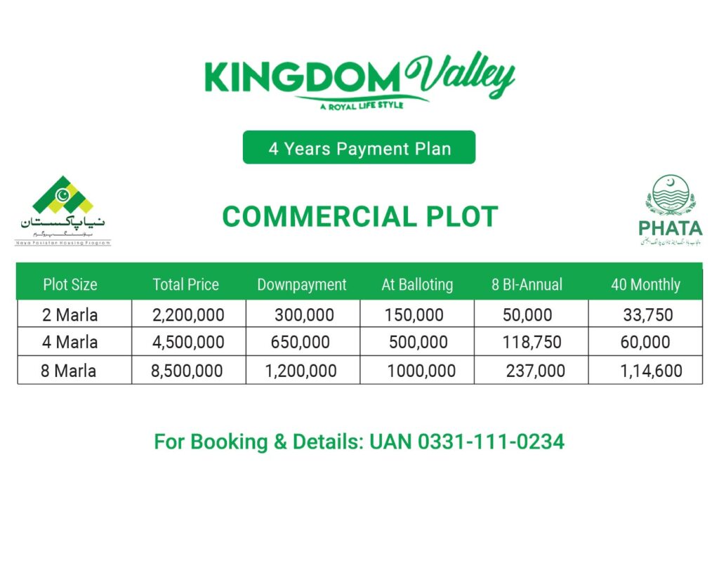 Kingdom valley islamabad Commercial Plot payment plan