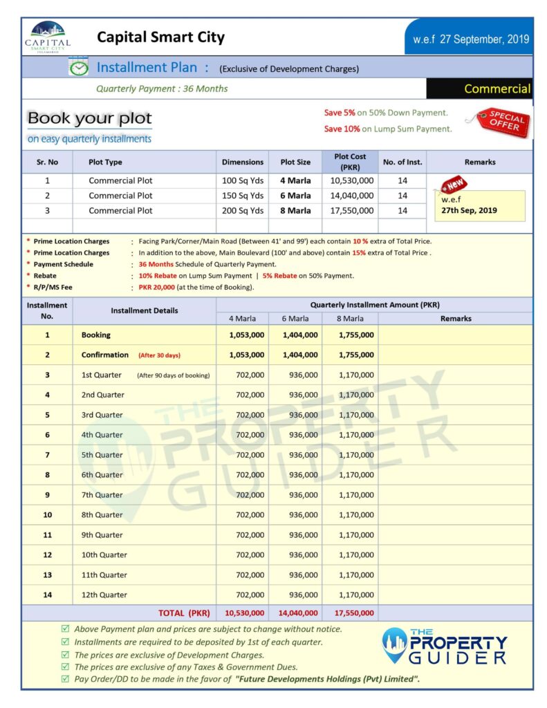 capital smart city commercial payment plan