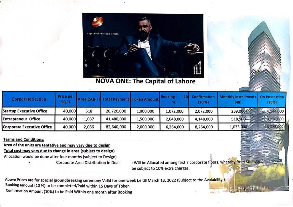 Nova one Lahore payment plan